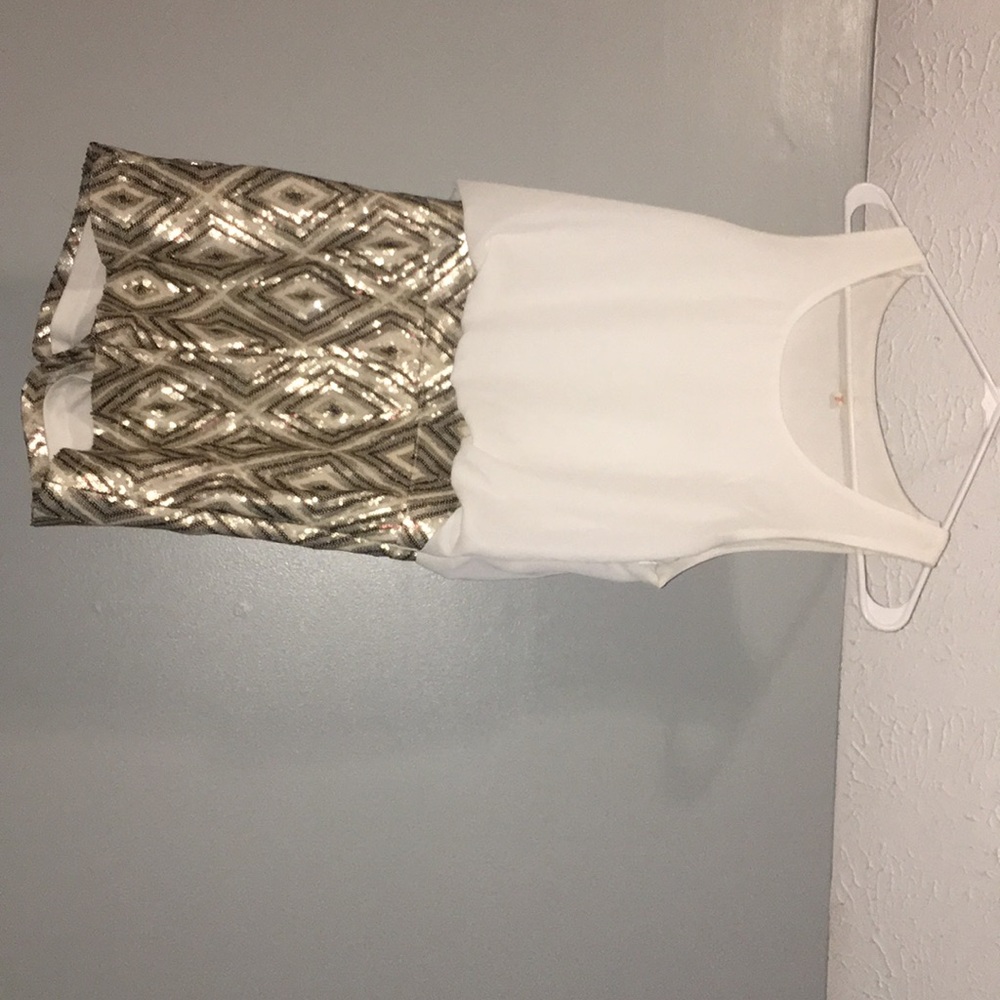 White/brown/tan sequin romper